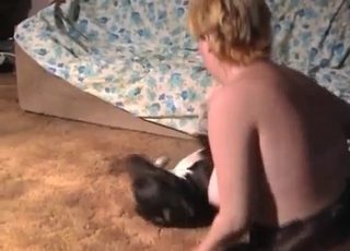 Busty lady and her doggies