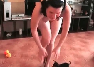 Busty lady loves animal porn