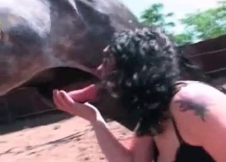 Kinky bitch blows a farm animal