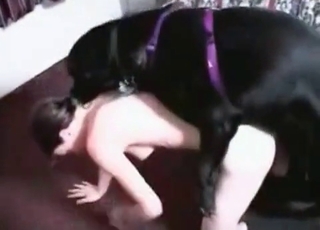 Skinny girl and black mutt