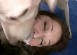 Awesome Asian is enjoying her dog
