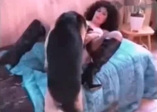 Dog licking juicy pussy