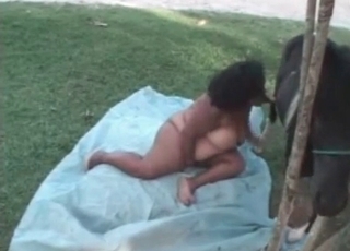 Kinky fat slut blows a horse