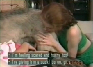 Skinny babes fuck with a dog