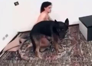 Skinny babe and a doggy