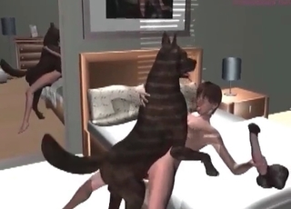 Two 3D sluts and their playful dog