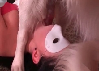 Masked chick loves oral sex with dogs